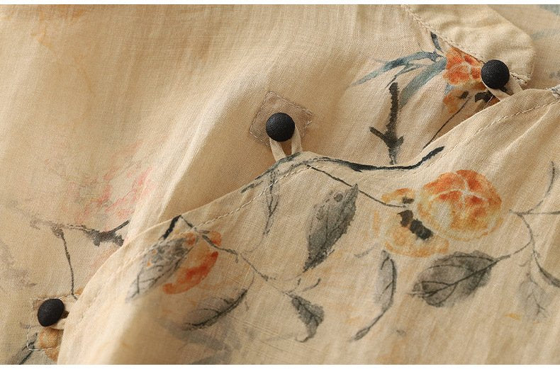 Loose Elegant Floral Linen Blend Shirt