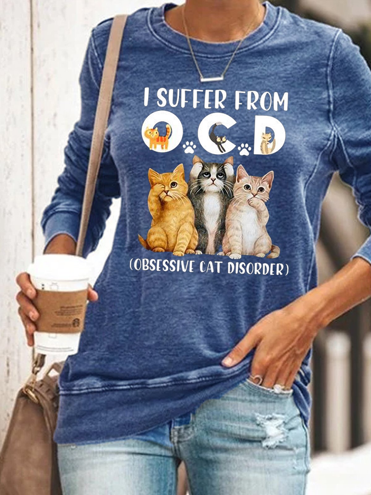 Crew Neck Loose Casual Cat Sweatshirt