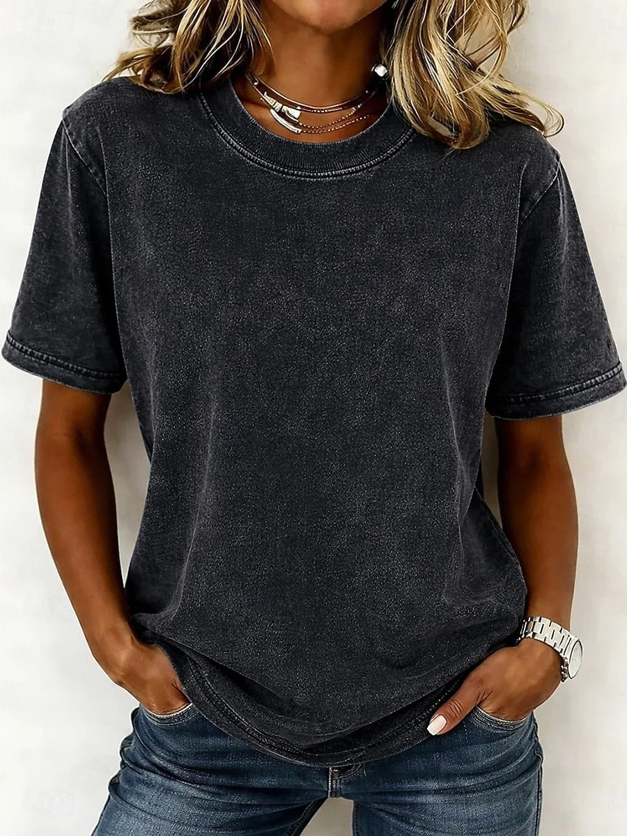 Women's 100% Cotton T Shirt Shirt Vintage Washed Tops Tee Top