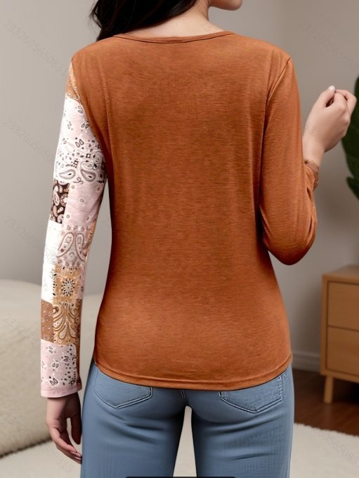 Women's Long Sleeve T-shirt Spring/Fall Green Geometric Printing Crew Neck Daily Going Out Vintage Top