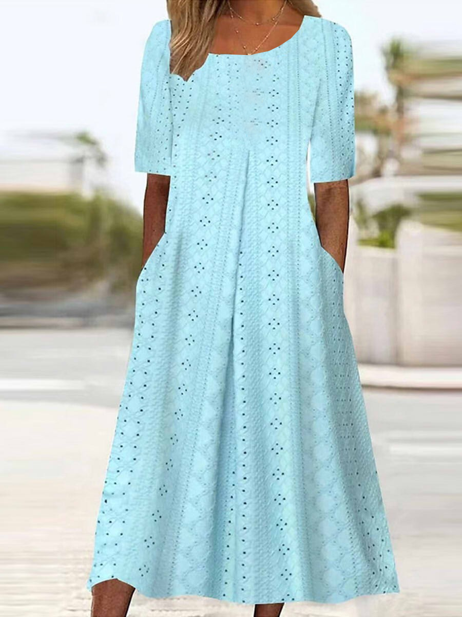 Women's Polka Dot Print Round Neck Everyday Long Casual Shift Dress