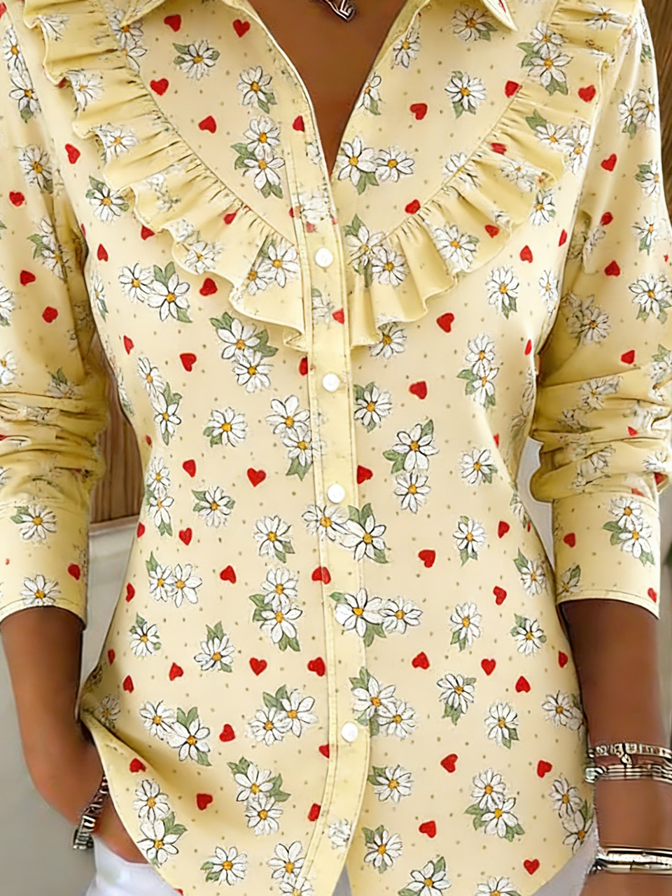 Heart/Cordate Elegant Loose Shawl Collar Shirt
