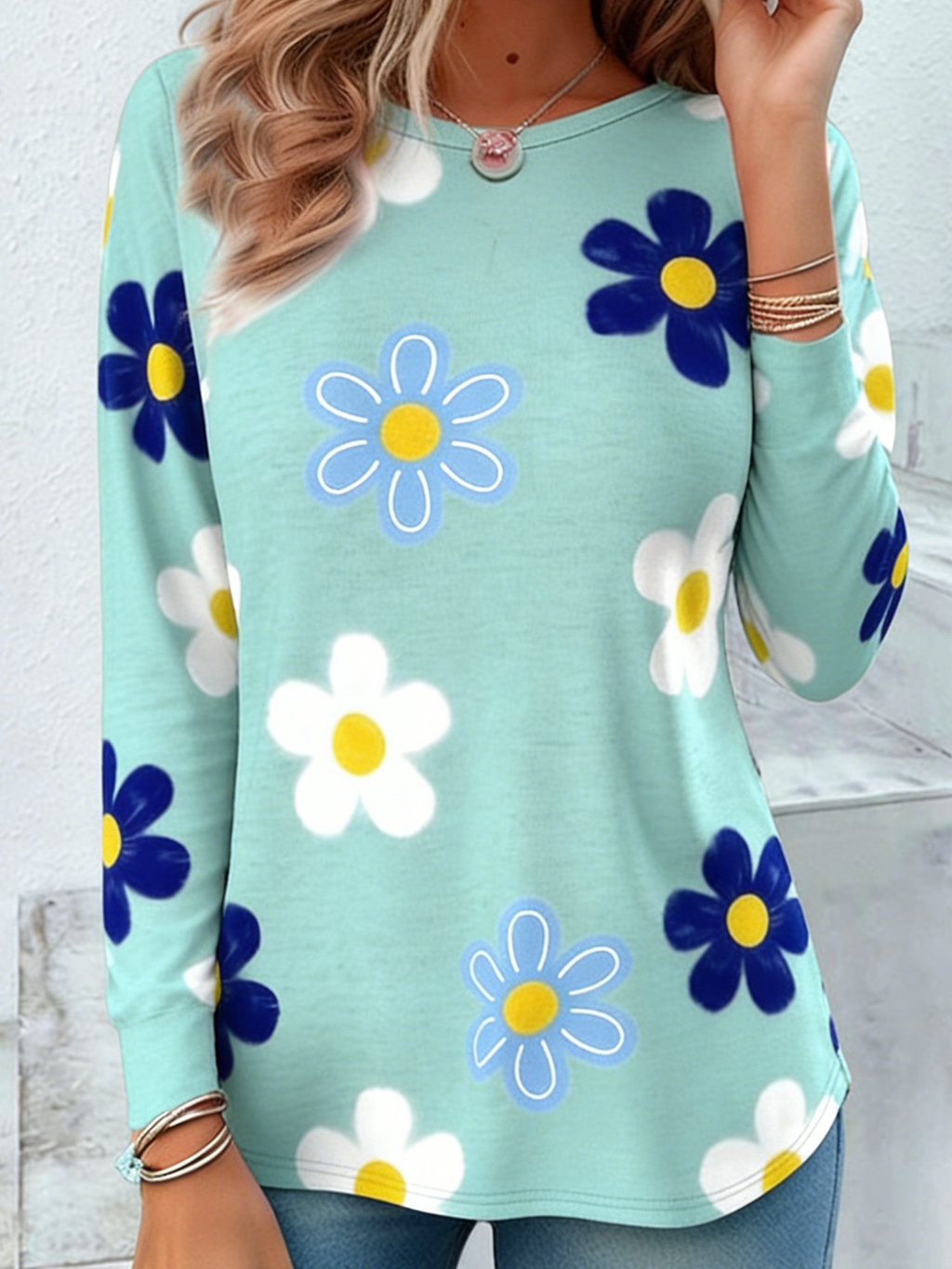 Casual Jersey Floral Crew Neck T-Shirt