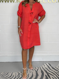 Casual Plain V Neck Midi Dress
