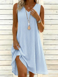 Blue White Striped Sleeveless V-Neck Swing Dress Casual Summer Loose Dress