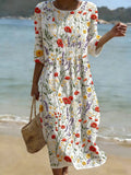 Others Linen Blend Vintage Floral Dress With No