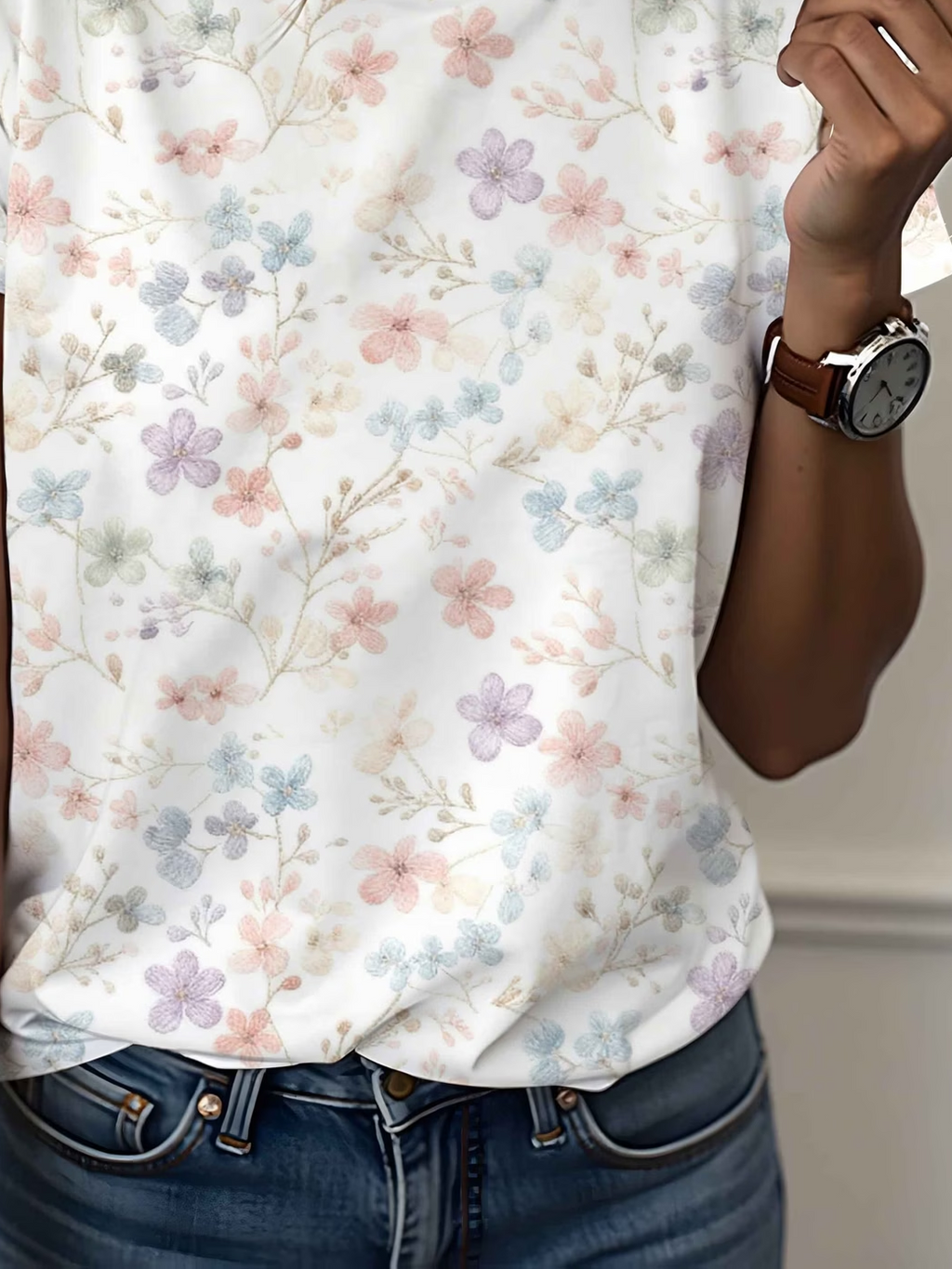 Women's Short Sleeve T-shirt Summer White Floral Printing Jersey Crew Neck Daily Going Out Casual Top