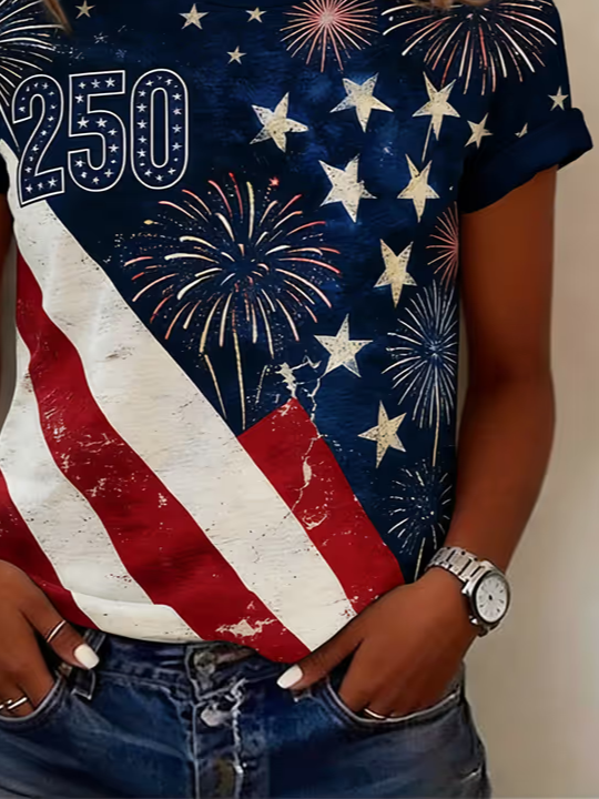 Women's Short Sleeve T-shirt Summer As Picture Independence Day (Flag) Printing Jersey Crew Neck Daily Going Out Casual Top