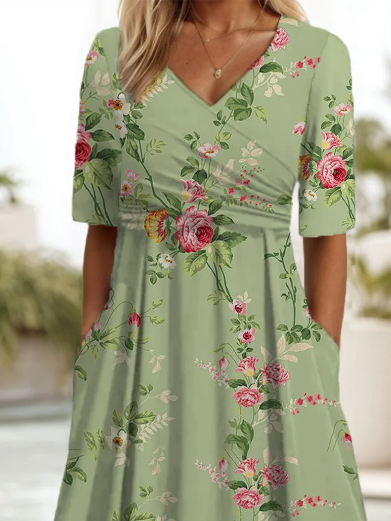 Women's Floral Print V-Neck Dress