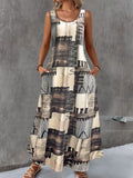 Elegant Geometric Crew Neck Loose Dress With No