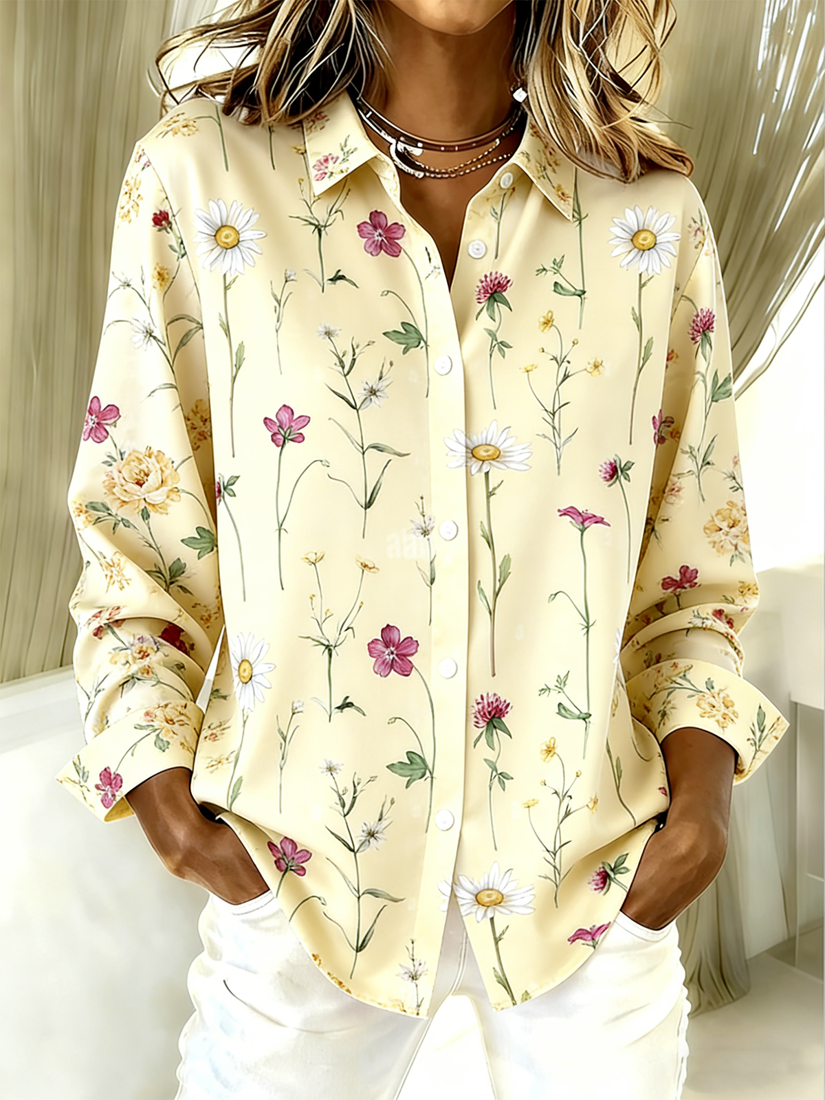 Vintage Shirt Collar Floral Loose Shirt