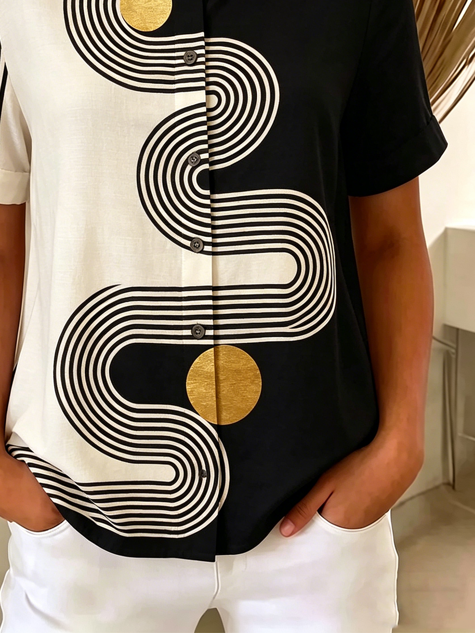 Elegant Loose Striped Crew Neck Shirt