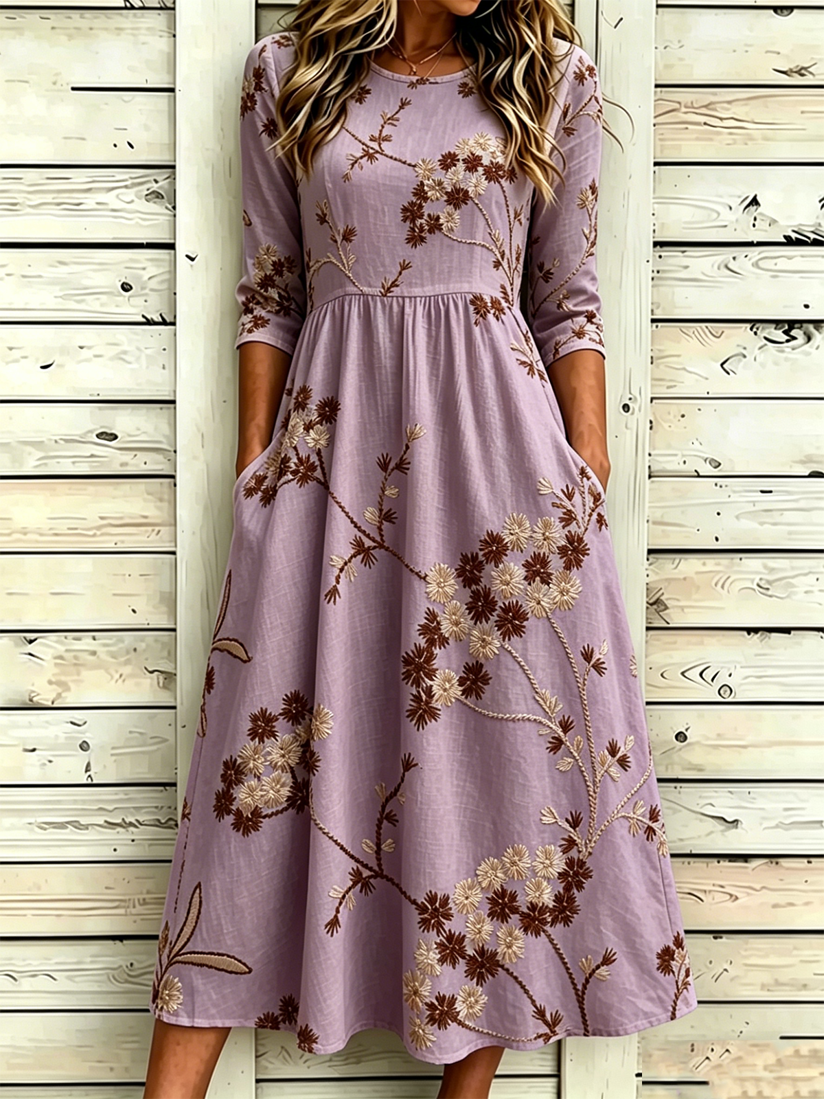 Floral Vintage Loose Dress With No