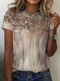 Women's Short Sleeve T-shirt Summer As Picture Abstract Printing Jersey Crew Neck Daily Going Out Casual Top