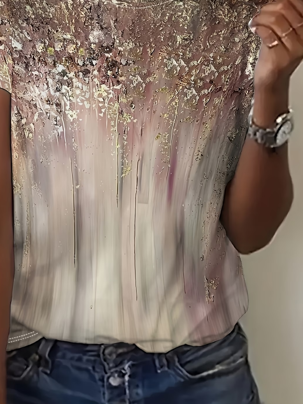 Women's Short Sleeve T-shirt Summer As Picture Abstract Printing Jersey Crew Neck Daily Going Out Casual Top