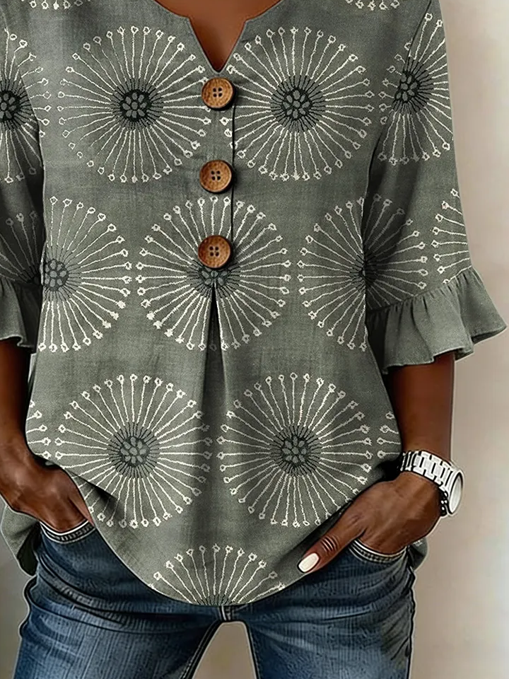 Women's Half Sleeve Blouse Summer As Picture Abstract Printing V Neck Daily Going Out Vintage Top