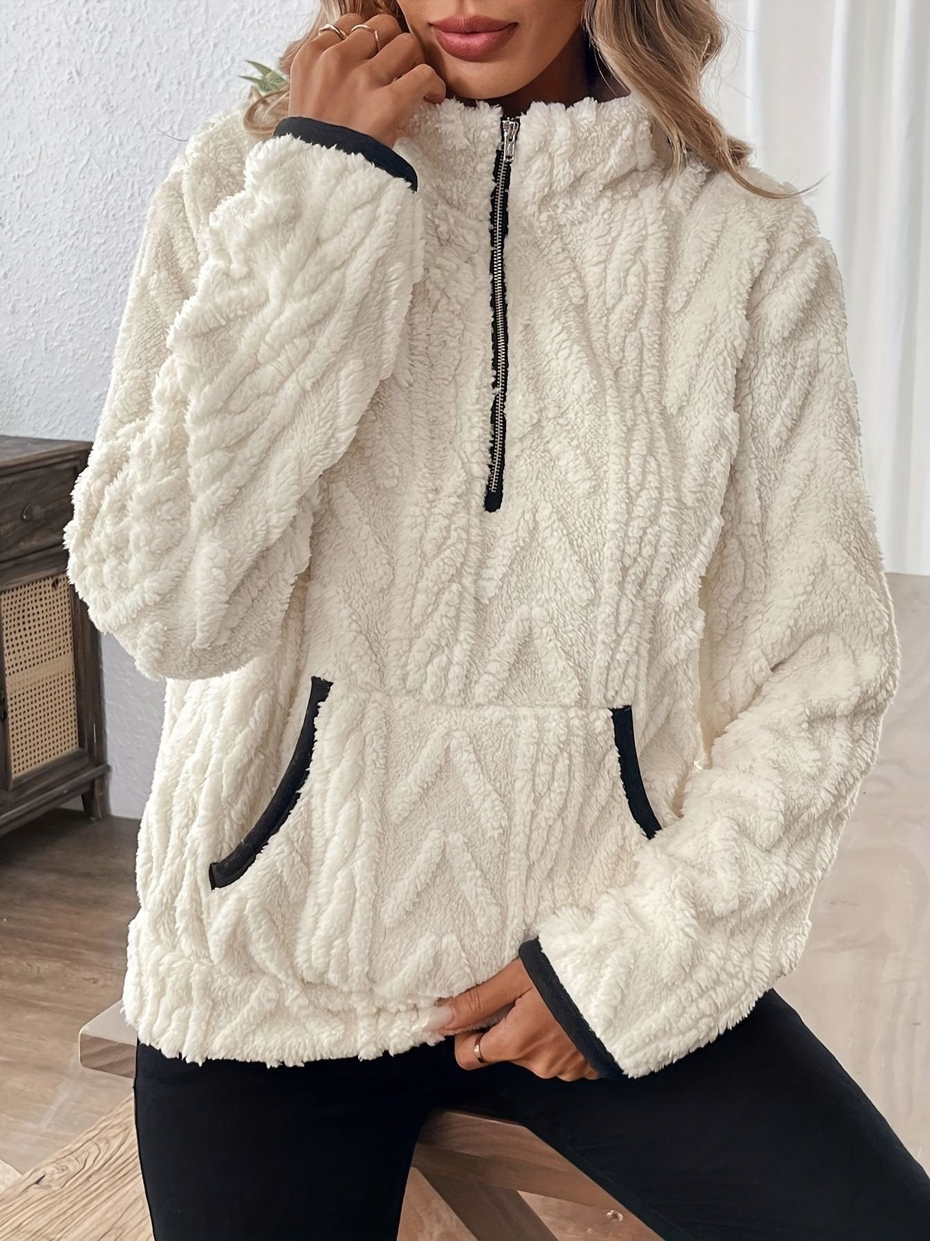 Plain Lady Romance Loose Stand Collar Sweatshirt