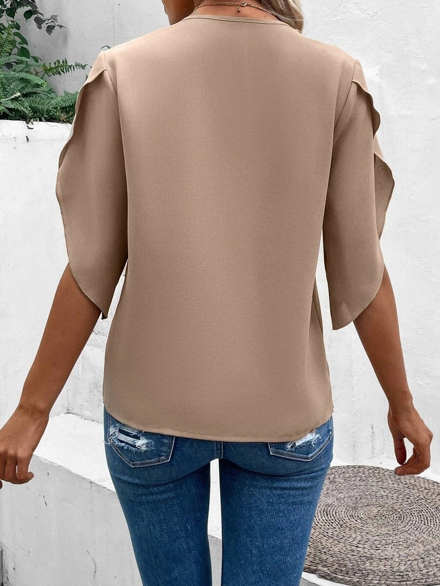 Elegant Linen Blend V Neck T-Shirt