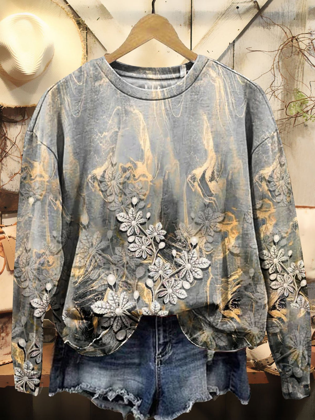 Floral Print Long Sleeve Crew Neck Sweatshirt