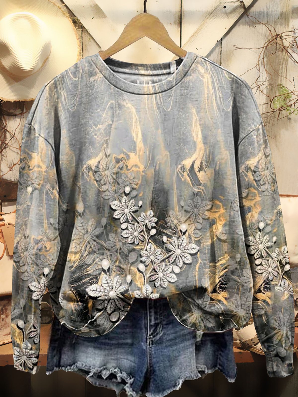 Floral Print Long Sleeve Crew Neck Sweatshirt
