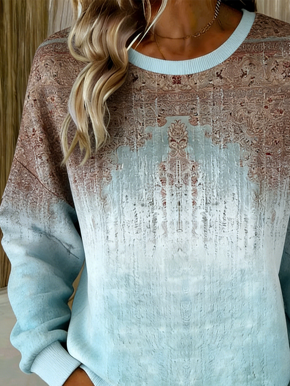 Crew Neck Casual Gradient Pattern Sweatshirt