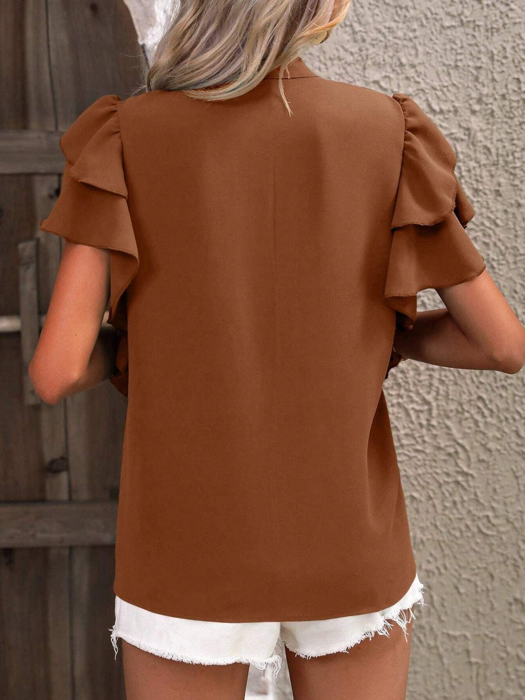 Plain Ruffle Sleeve Elegant Others Loose Shirt