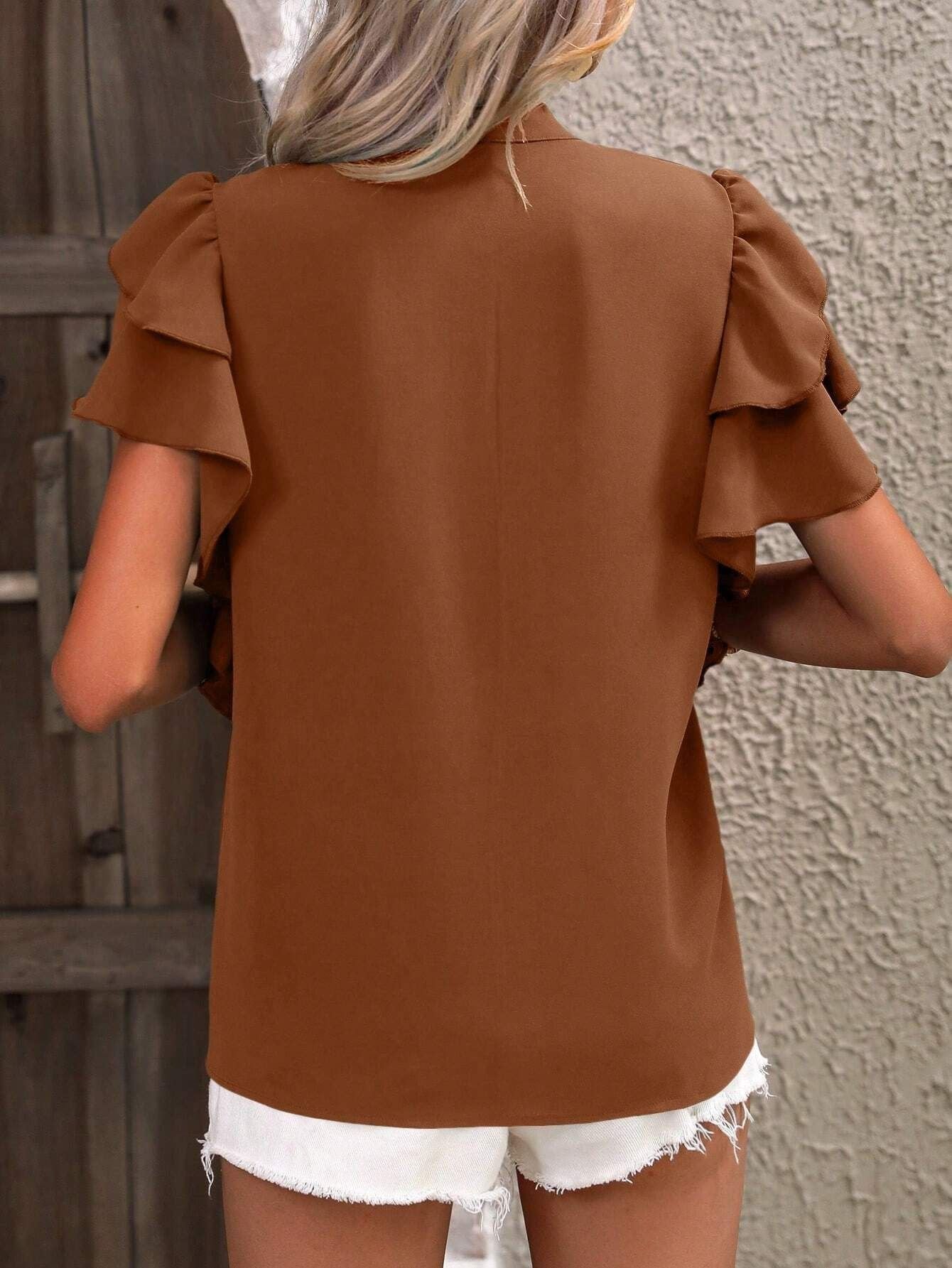 Plain Ruffle Sleeve Elegant Others Loose Shirt