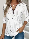 V Neck Loose Zipper Vintage T-Shirt