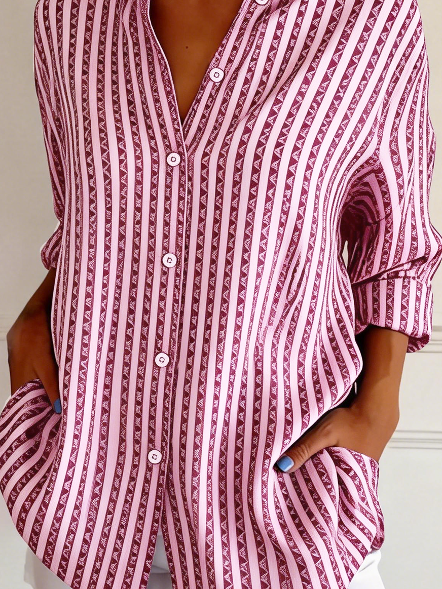 Striped Loose Shirt Collar Vintage Shirt