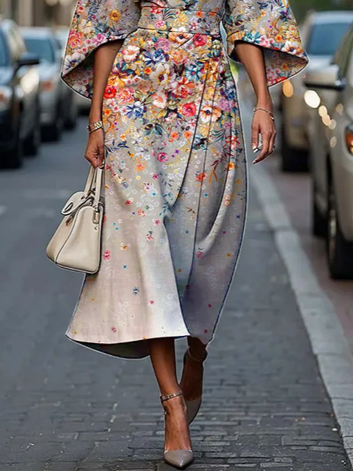 Women's Half Sleeve Summer As Picture Floral Printing Crew Neck Daily Going Out Vintage Maxi H-Line Fit & Flare Dress Dress