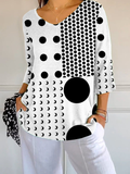 Women's Polka Dot Print Casual Three-quarter Sleeve T-shirt