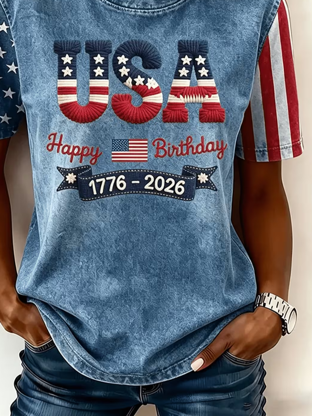 Women's Short Sleeve T-shirt Summer Blue Independence Day (Flag) Printing Jersey Crew Neck Daily Going Out Casual Top