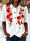 3D Printing Shawl Collar Short Sleeve Asymmetry Placket Design Button Summer Going Out Casual Shirt