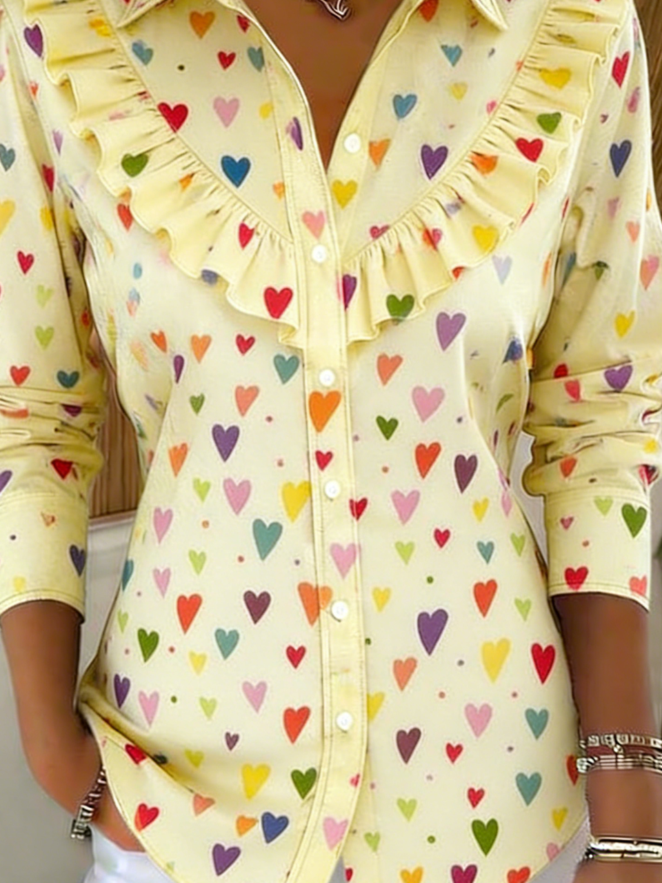Heart/Cordate Elegant Loose Shawl Collar Shirt