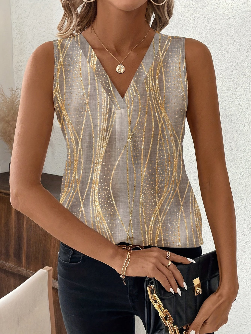 Geometric Casual Cotton Tank Top