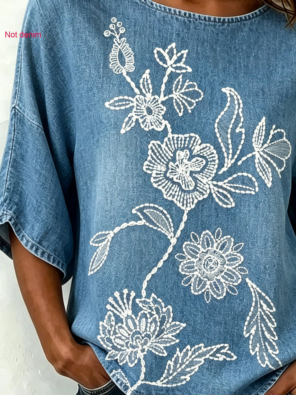 Botanical Pattern Crew Neck Casual Loose Top