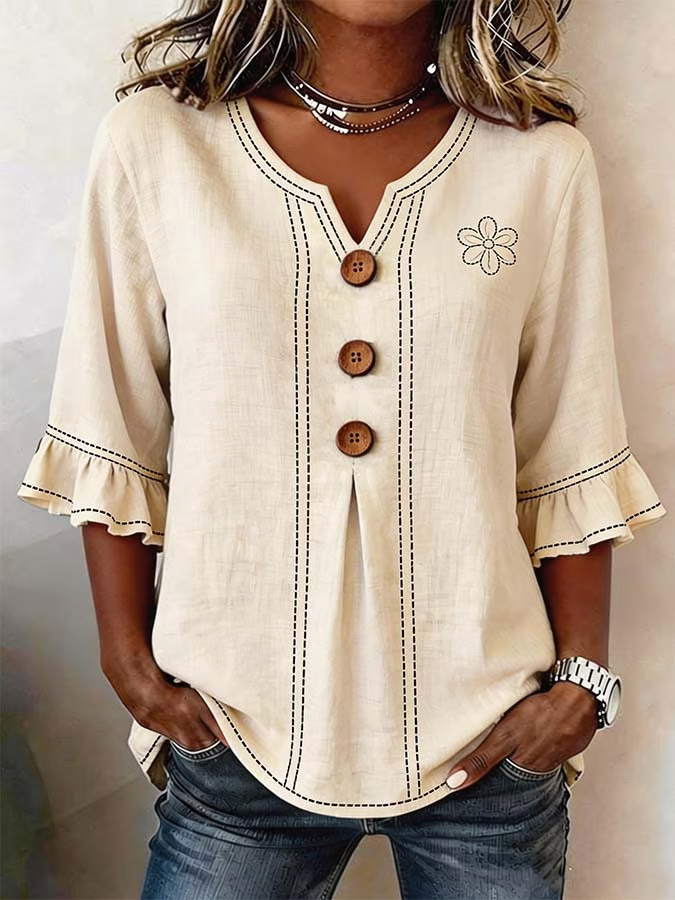 Women's Half Sleeve Blouse Summer Apricot Floral Printing V Neck Daily Going Out Vintage Top