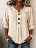 Women's Half Sleeve Blouse Summer Apricot Floral Printing V Neck Daily Going Out Vintage Top