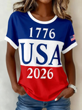 Women's Short Sleeve T-shirt Summer As Picture America Flag Printing Jersey Crew Neck Daily Going Out Casual Top