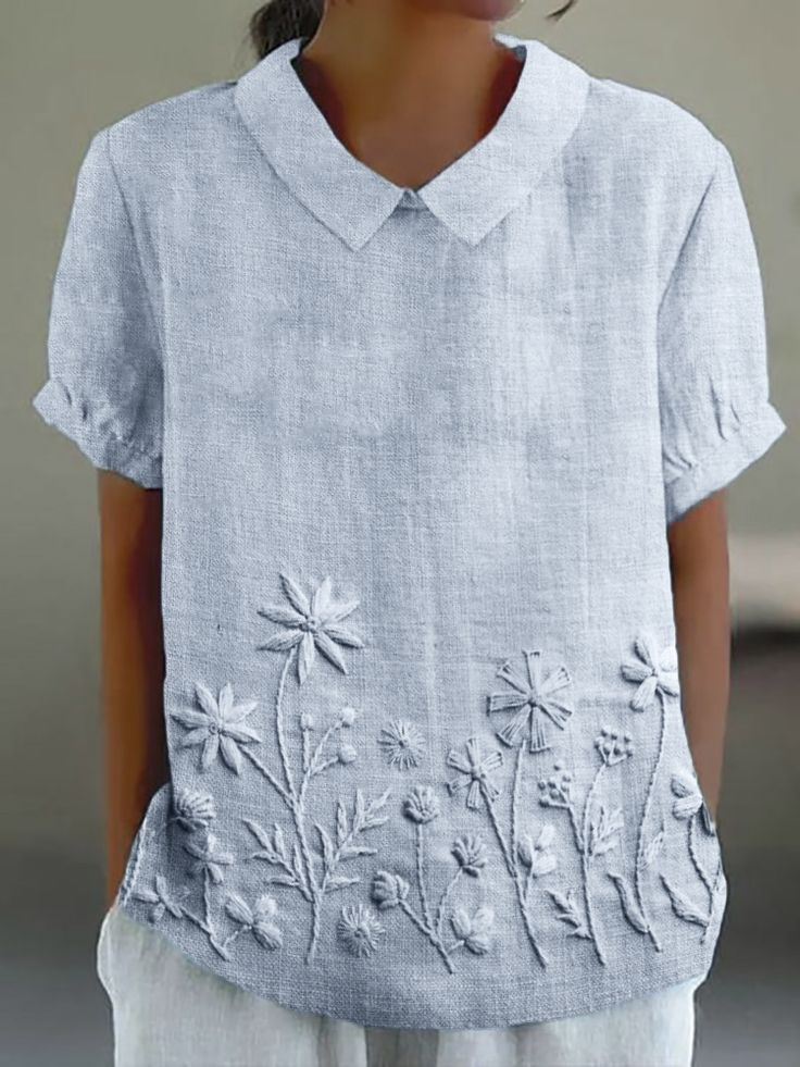 Women's Floral Spring Print Lapel Short Sleeve Shirt