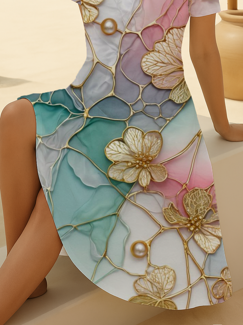 Women's Short Sleeve Summer As Picture Floral Printing V Neck Daily Going Out Casual Midi A-Line Fit & Flare Dress Dress