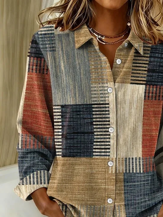 Women's Long Sleeve Shirt Spring/Fall As Picture Abstract Buckle Shirt Collar Regular Sleeve Daily Going Out Casual Top