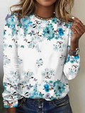 Women Casual Floral Spring/Fall Daily Loose Jersey Long Sleeve Crew Neck Regular T-shirts