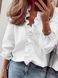 Women Plain Daily Loose Cotton And Linen Long Sleeve Blouse