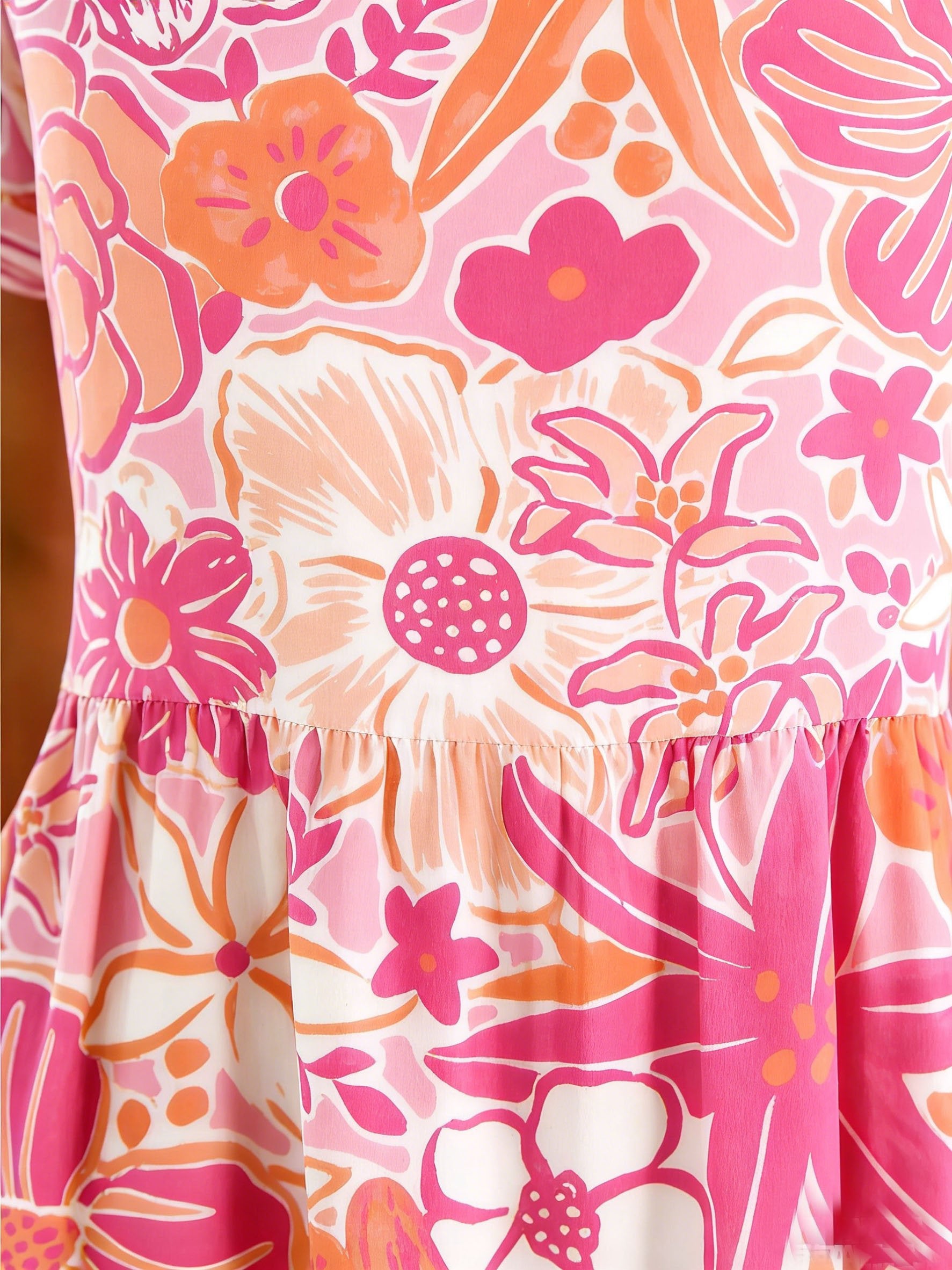 Women's Short Sleeve Summer Pink Floral Printing Round Neck Daily Going Out Casual Maxi A-Line Dress