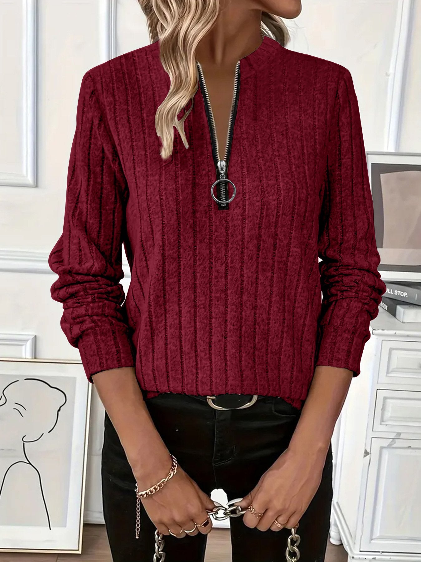 Vintage Loose Plain Others Knit Top
