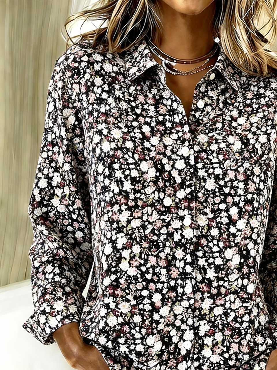 Loose Ditsy Floral Shirt Collar Casual Shirt