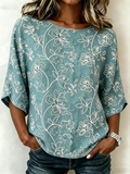 Vintage Floral Loose Cotton And Linen Shirt