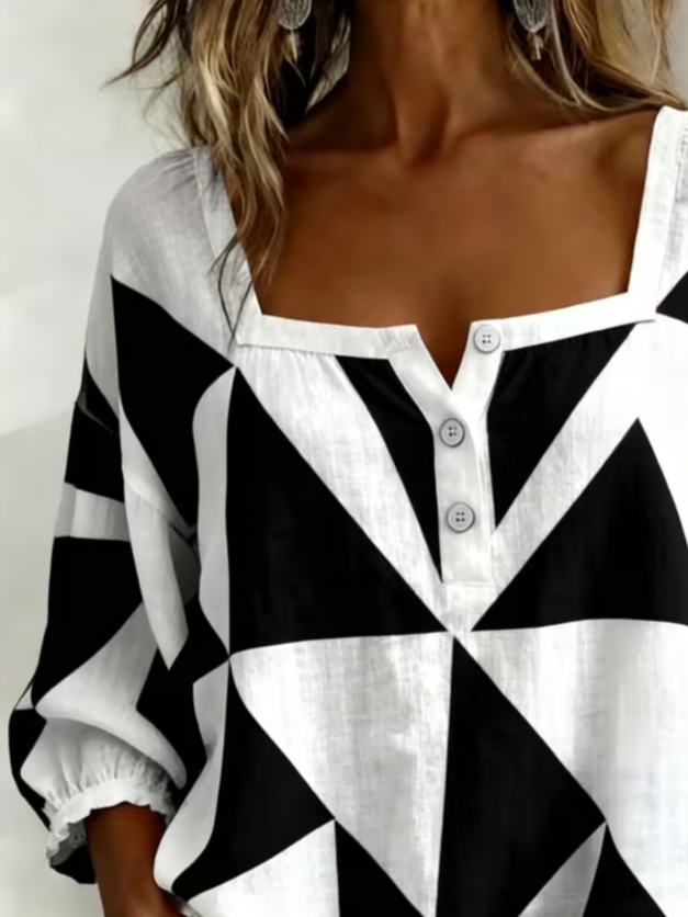 Women's Three Quarter Sleeve Blouse Spring/Fall White Abstract Printing Square Neck Daily Going Out Vintage Top