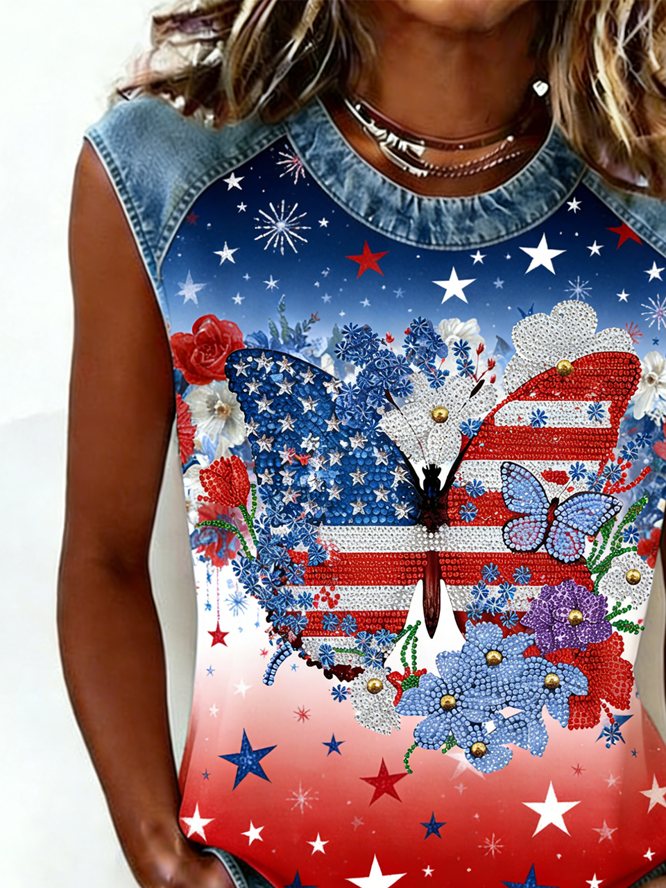 Crew Neck Butterfly Vintage Tank Top